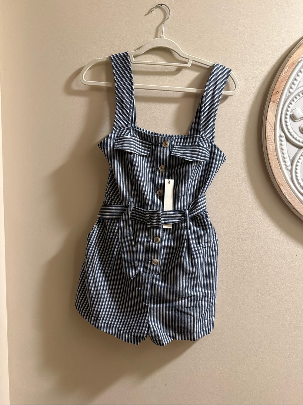 Mustard Seed Blue & White Striped Romper